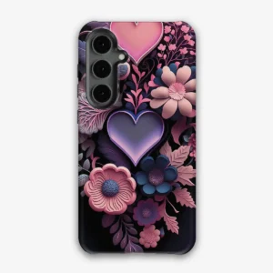 Galaxy A17 Θήκη Κινητού με Καρδιά και Λουλούδια – Ρομαντικό Μωβ-Ροζ Σχέδιο