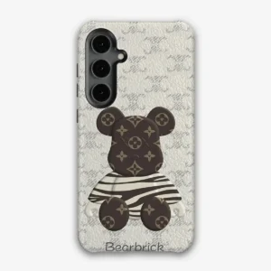 Galaxy A17 Θήκη Κινητού με Σχέδιο Bearbrick – Καφέ Pattern & Ανάγλυφο Δερμάτινο Φόντο