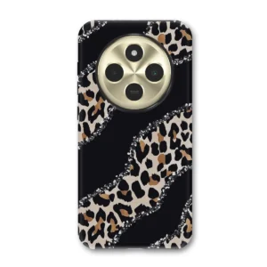 Redmi 14CΘήκη Κινητών με Μαύρο & Animal Print - Κυματιστό Design με Λεοπάρ και Γκλίτερ